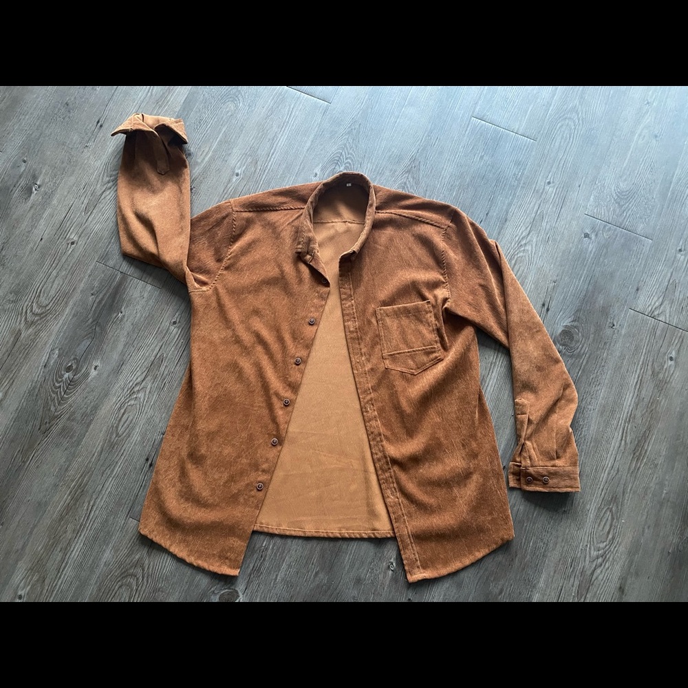 Vintage Style Corduroy Button-Up Shirt(Tan/Orange)
